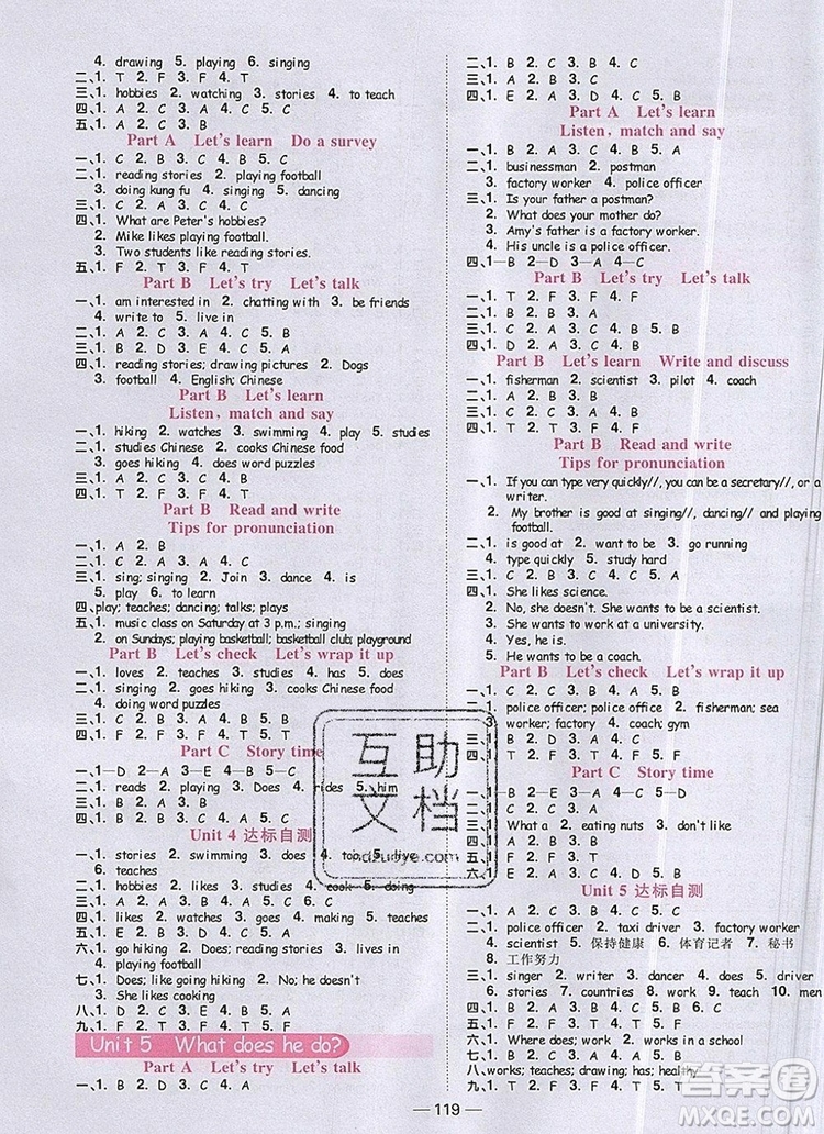 2019年陽光同學課時優(yōu)化作業(yè)六年級英語上冊人教版參考答案