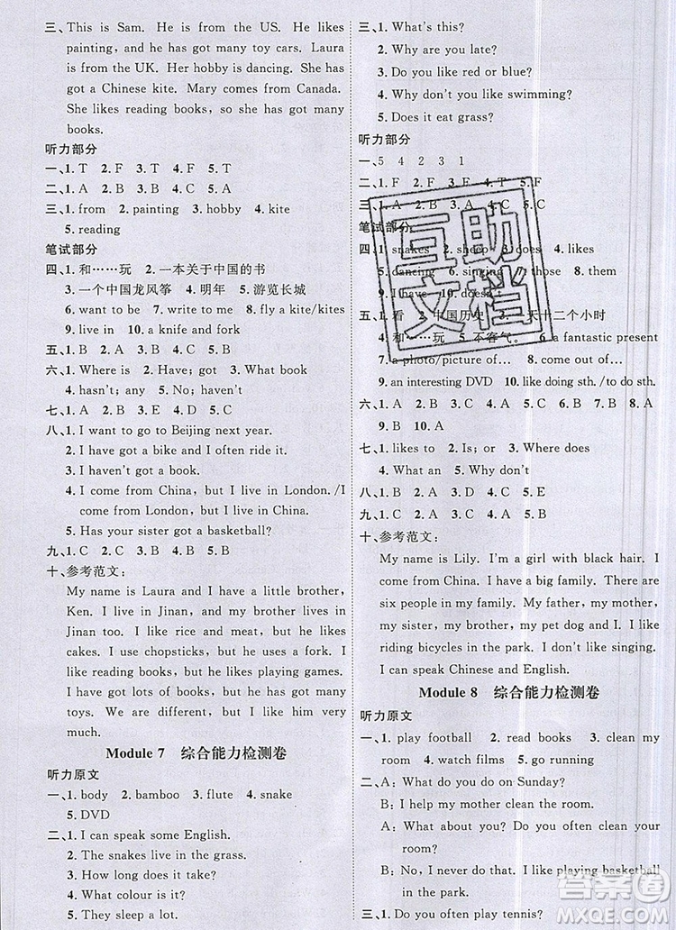 2019年陽光同學(xué)課時優(yōu)化作業(yè)六年級英語上冊外研版參考答案