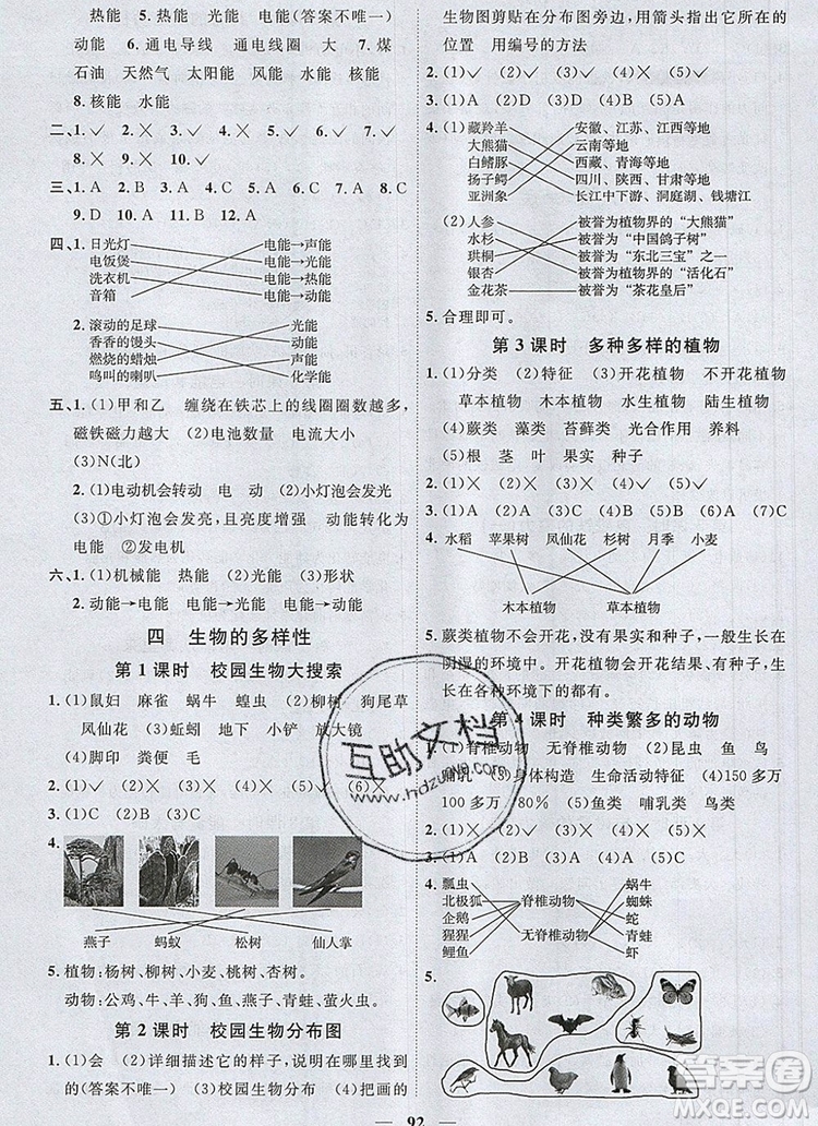 2019年陽(yáng)光同學(xué)課時(shí)優(yōu)化作業(yè)六年級(jí)科學(xué)上冊(cè)教科版參考答案