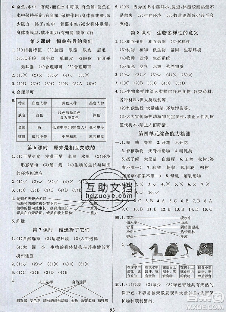 2019年陽(yáng)光同學(xué)課時(shí)優(yōu)化作業(yè)六年級(jí)科學(xué)上冊(cè)教科版參考答案