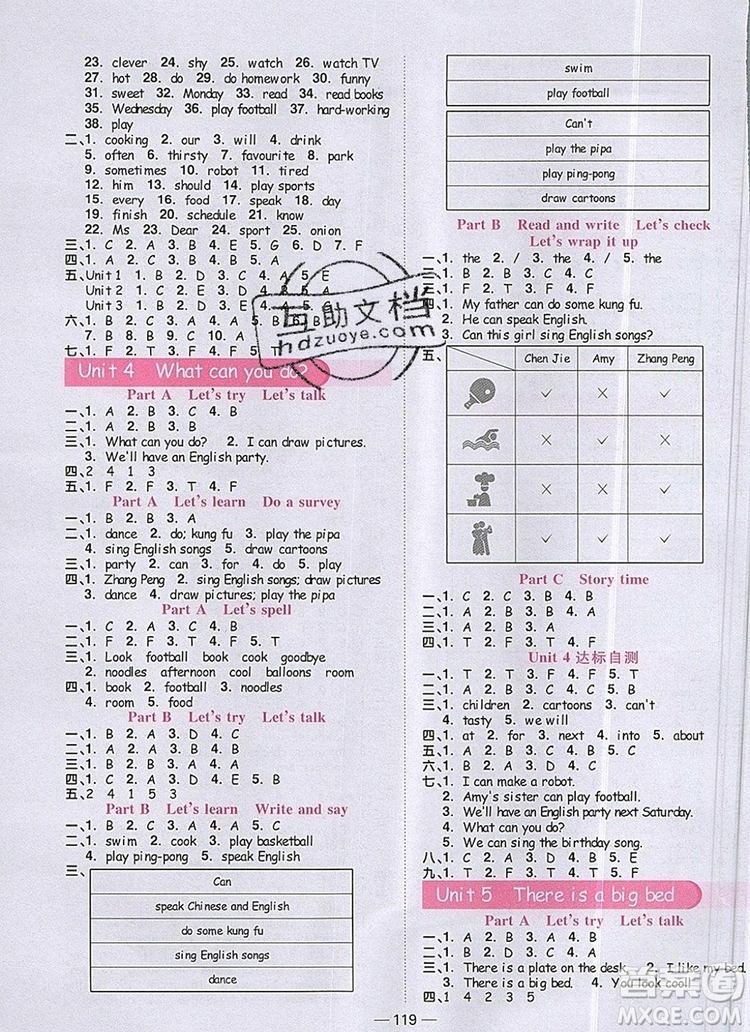 2019年陽光同學課時優(yōu)化作業(yè)五年級英語上冊人教版參考答案