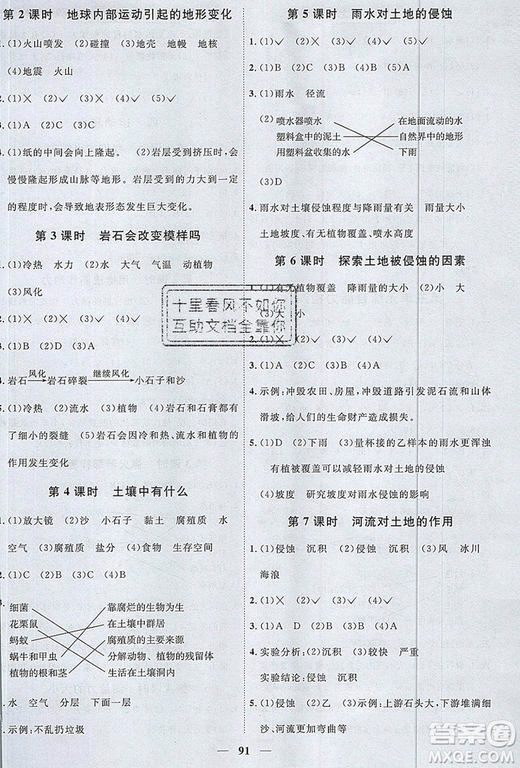 2019年陽光同學課時優(yōu)化作業(yè)五年級科學上冊教科版參考答案