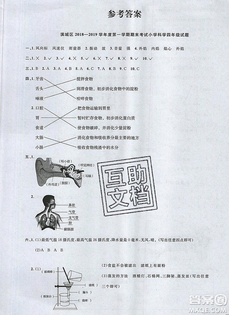 2019年陽光同學(xué)課時優(yōu)化作業(yè)四年級科學(xué)上冊教科版參考答案