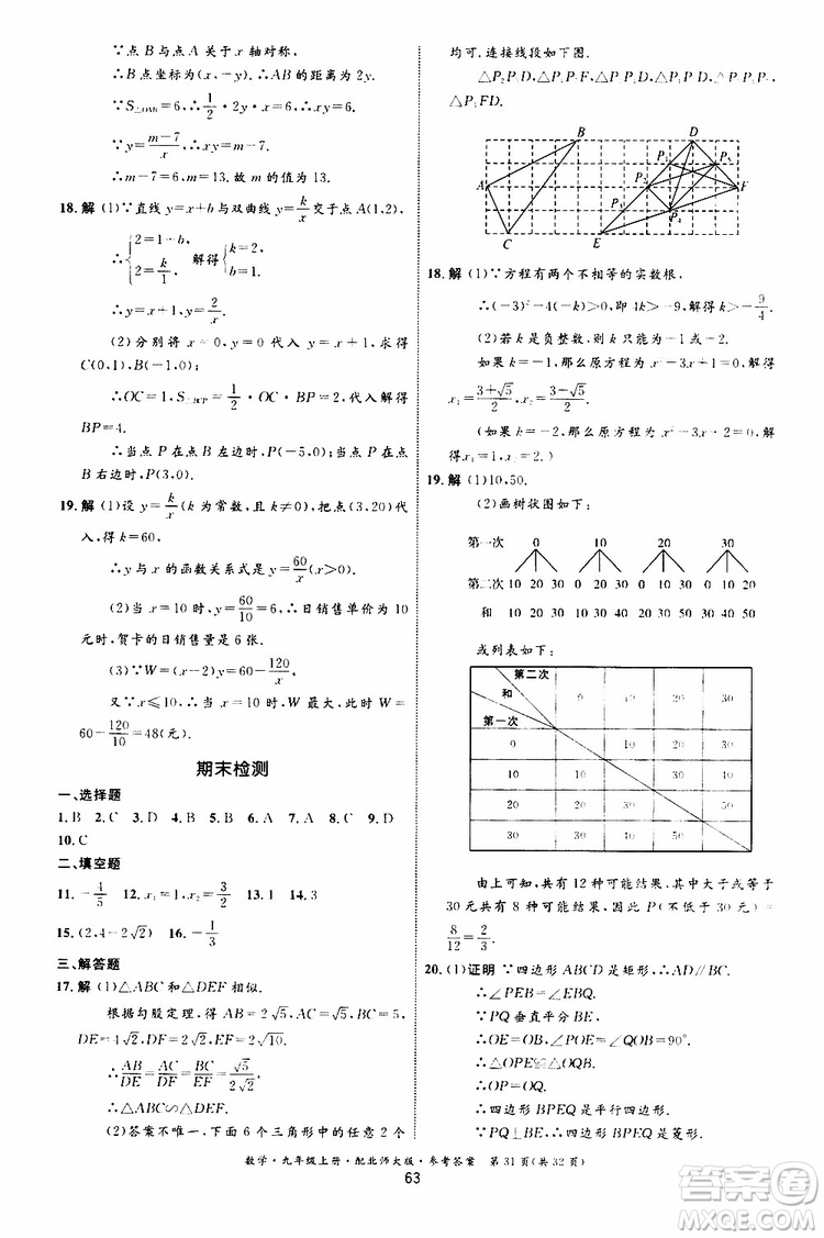 2019年初中同步測控優(yōu)化設(shè)計九年級上冊數(shù)學BS北師版參考答案