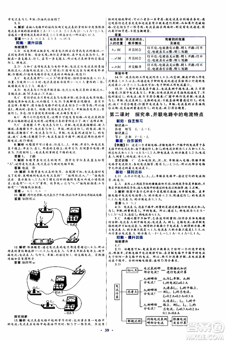 2019年初中同步測控優(yōu)化設(shè)計(jì)九年級全一冊物理滬科版參考答案