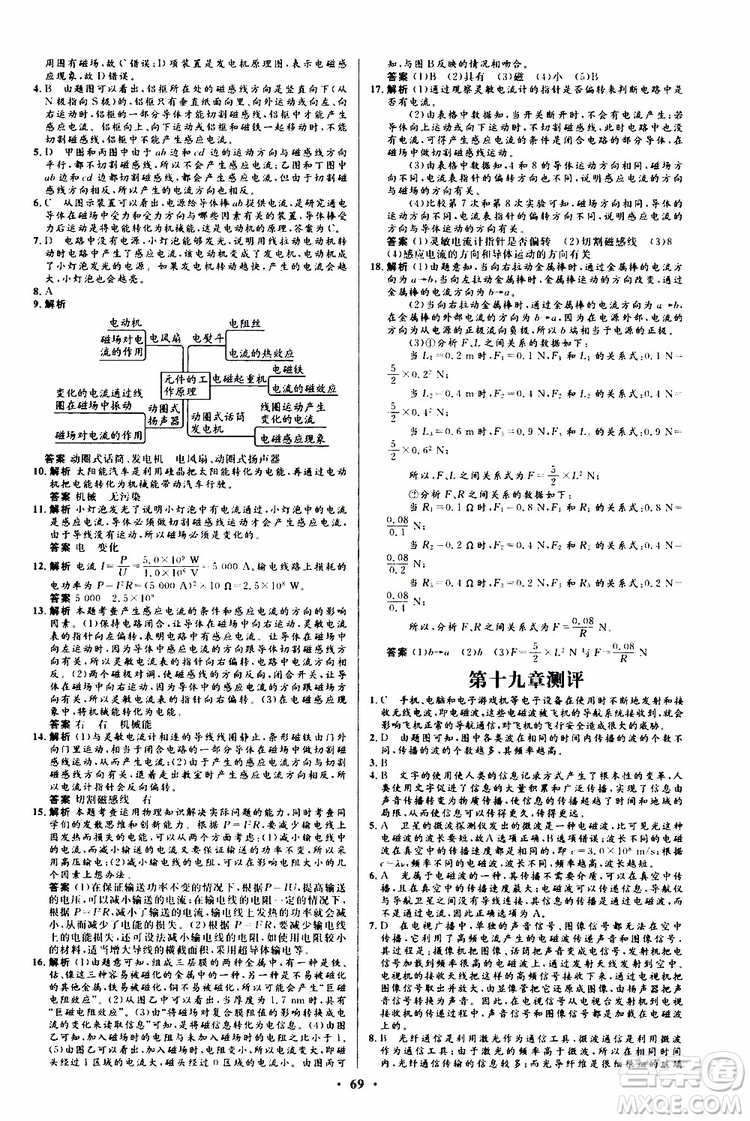 2019年初中同步測控優(yōu)化設(shè)計(jì)九年級全一冊物理滬科版參考答案