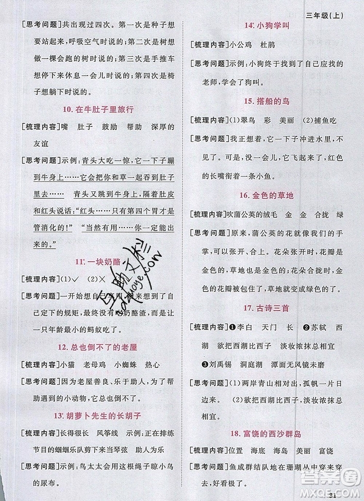 2019年陽(yáng)光同學(xué)課時(shí)優(yōu)化作業(yè)三年級(jí)語(yǔ)文上冊(cè)人教版參考答案