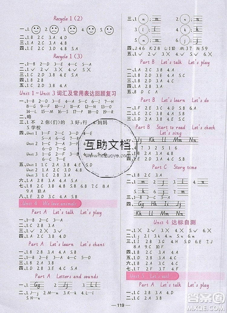 2019年陽(yáng)光同學(xué)課時(shí)優(yōu)化作業(yè)三年級(jí)英語(yǔ)上冊(cè)人教版參考答案