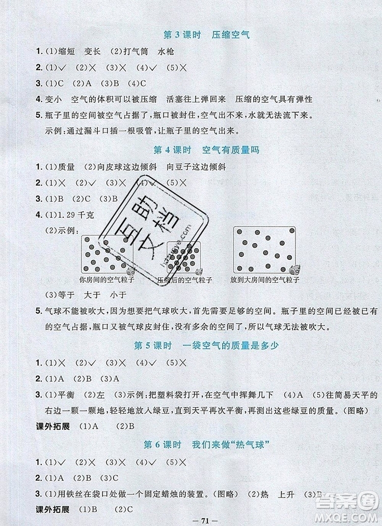 2019年陽光同學課時優(yōu)化作業(yè)三年級科學上冊教科版參考答案