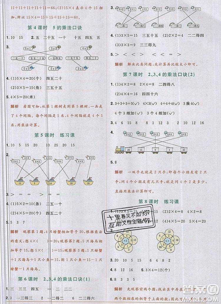 2019年陽(yáng)光同學(xué)課時(shí)優(yōu)化作業(yè)二年級(jí)數(shù)學(xué)上冊(cè)人教版參考答案