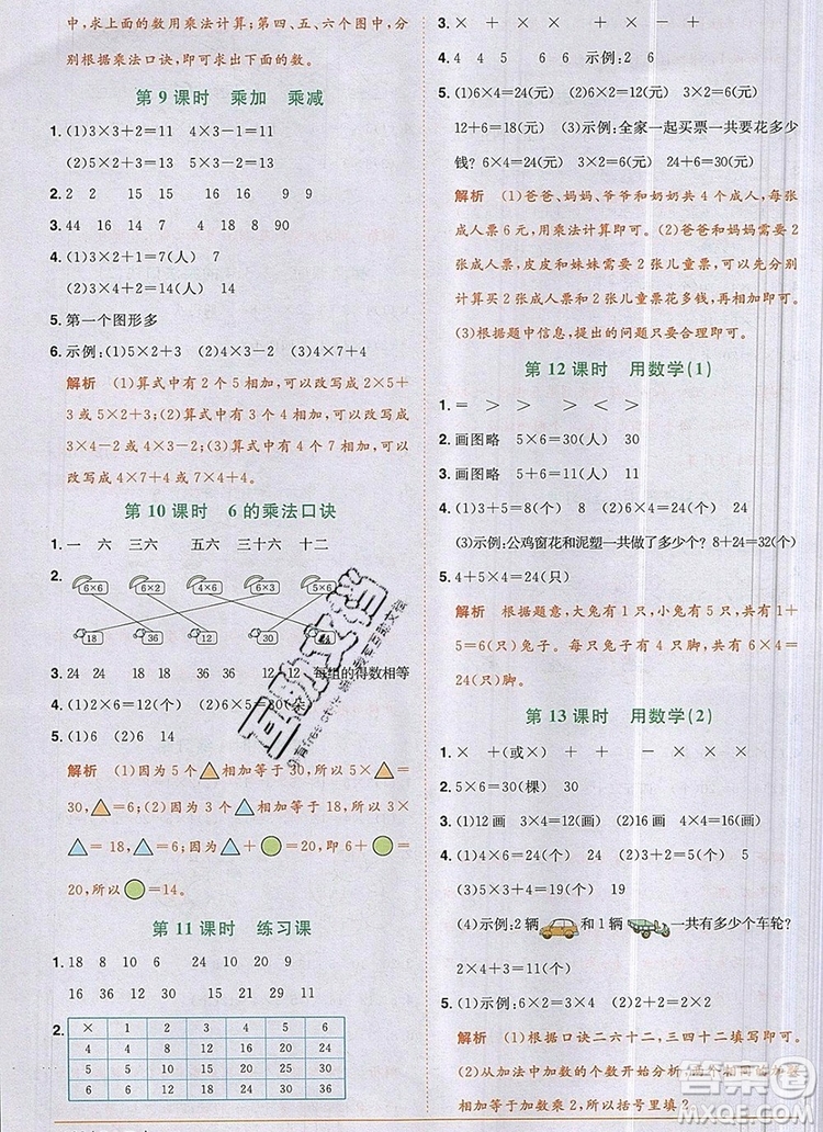 2019年陽(yáng)光同學(xué)課時(shí)優(yōu)化作業(yè)二年級(jí)數(shù)學(xué)上冊(cè)人教版參考答案