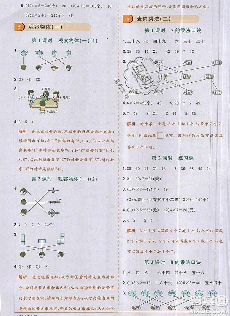 2019年陽(yáng)光同學(xué)課時(shí)優(yōu)化作業(yè)二年級(jí)數(shù)學(xué)上冊(cè)人教版參考答案