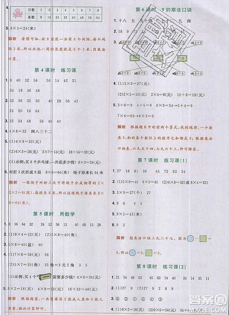 2019年陽(yáng)光同學(xué)課時(shí)優(yōu)化作業(yè)二年級(jí)數(shù)學(xué)上冊(cè)人教版參考答案