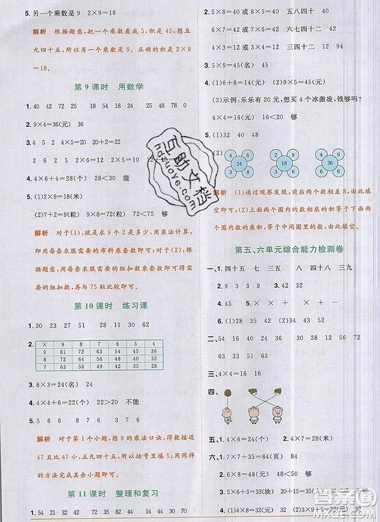 2019年陽(yáng)光同學(xué)課時(shí)優(yōu)化作業(yè)二年級(jí)數(shù)學(xué)上冊(cè)人教版參考答案