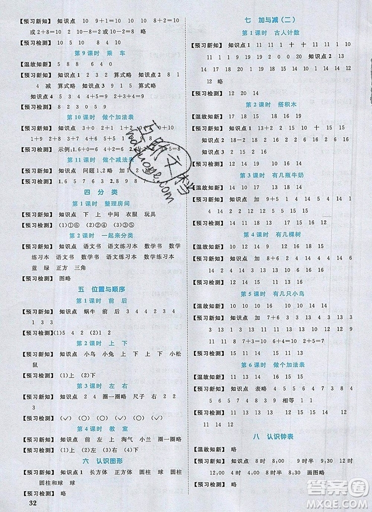 2019年陽(yáng)光同學(xué)課時(shí)優(yōu)化作業(yè)一年級(jí)數(shù)學(xué)上冊(cè)北師大版深圳專用參考答案