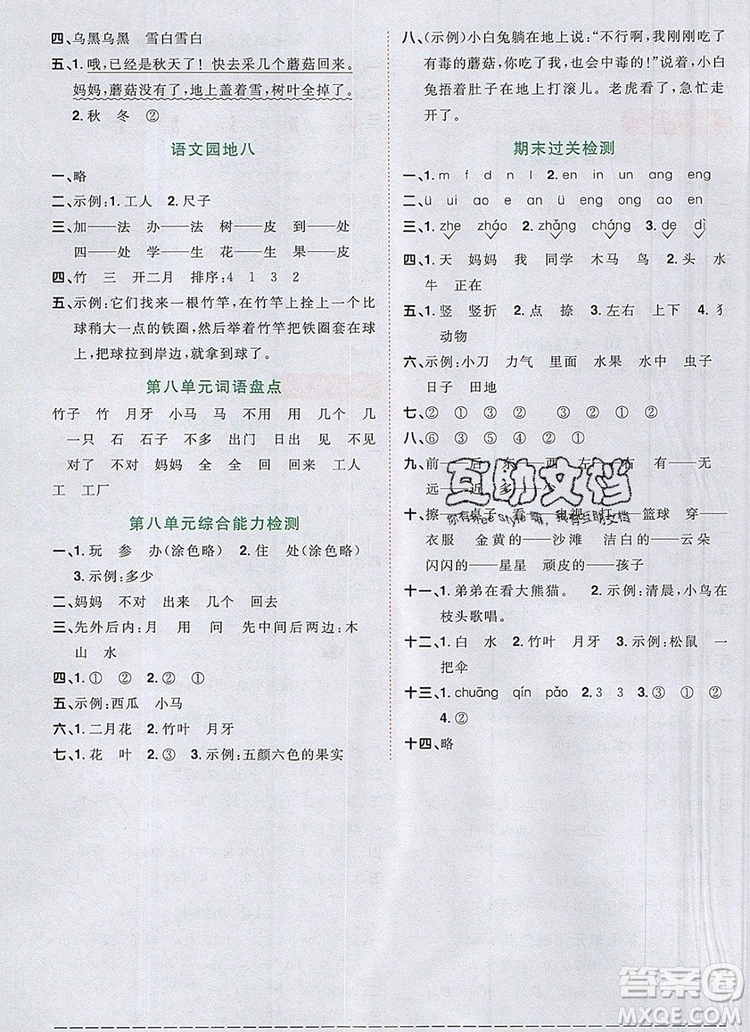 2019年陽光同學(xué)課時(shí)優(yōu)化作業(yè)一年級語文上冊人教版參考答案