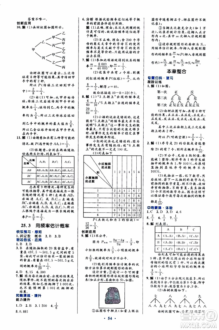 2019年初中同步測(cè)控優(yōu)化設(shè)計(jì)九年級(jí)全一冊(cè)數(shù)學(xué)人教版參考答案