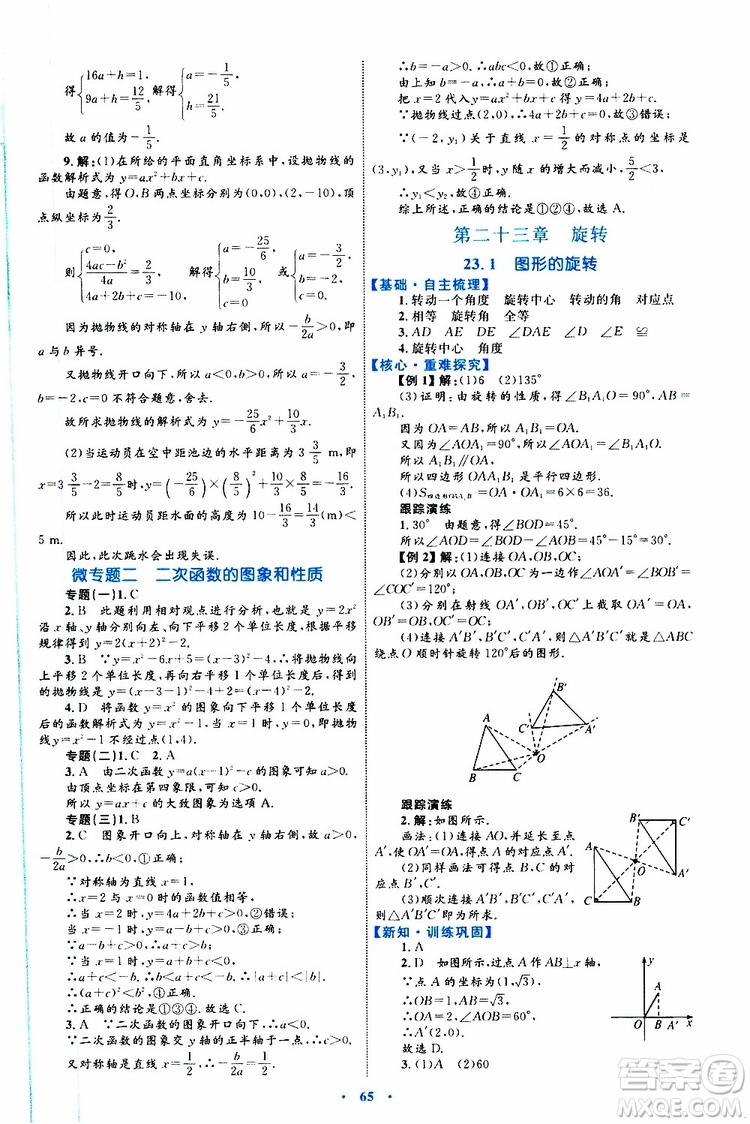 2019年初中同步學(xué)習(xí)目標(biāo)與檢測(cè)數(shù)學(xué)九年級(jí)全一冊(cè)參考答案