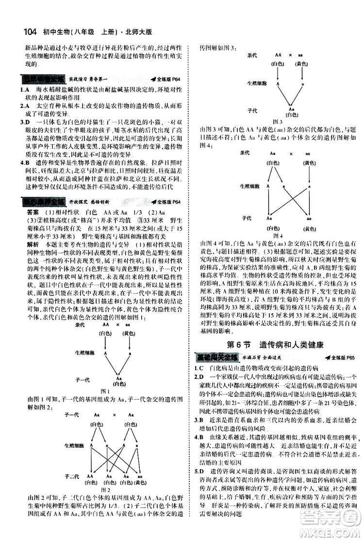 曲一線2020版5年中考3年模擬初中生物八年級上冊全練版北師大版參考答案