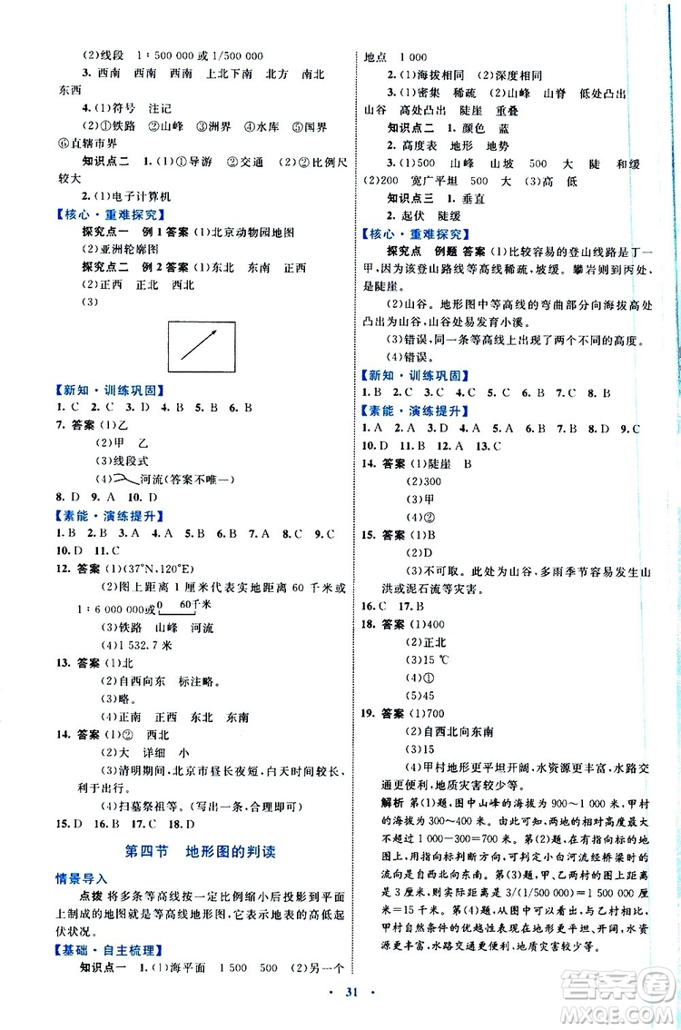 2019年初中同步學(xué)習(xí)目標(biāo)與檢測地理七年級上冊人教版參考答案