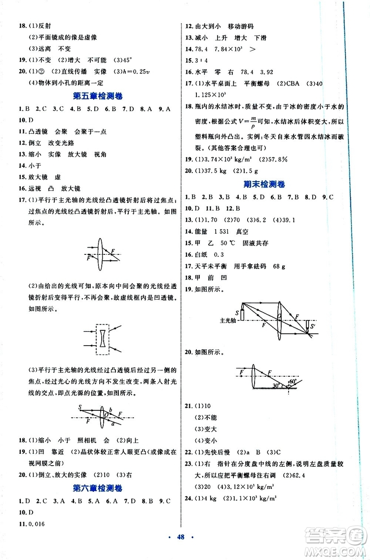 2019年初中同步學(xué)習(xí)目標(biāo)與檢測物理八年級上冊人教版參考答案