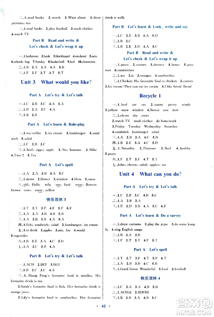 2019年小學(xué)同步學(xué)習(xí)目標(biāo)與檢測(cè)英語五年級(jí)上冊(cè)人教版參考答案