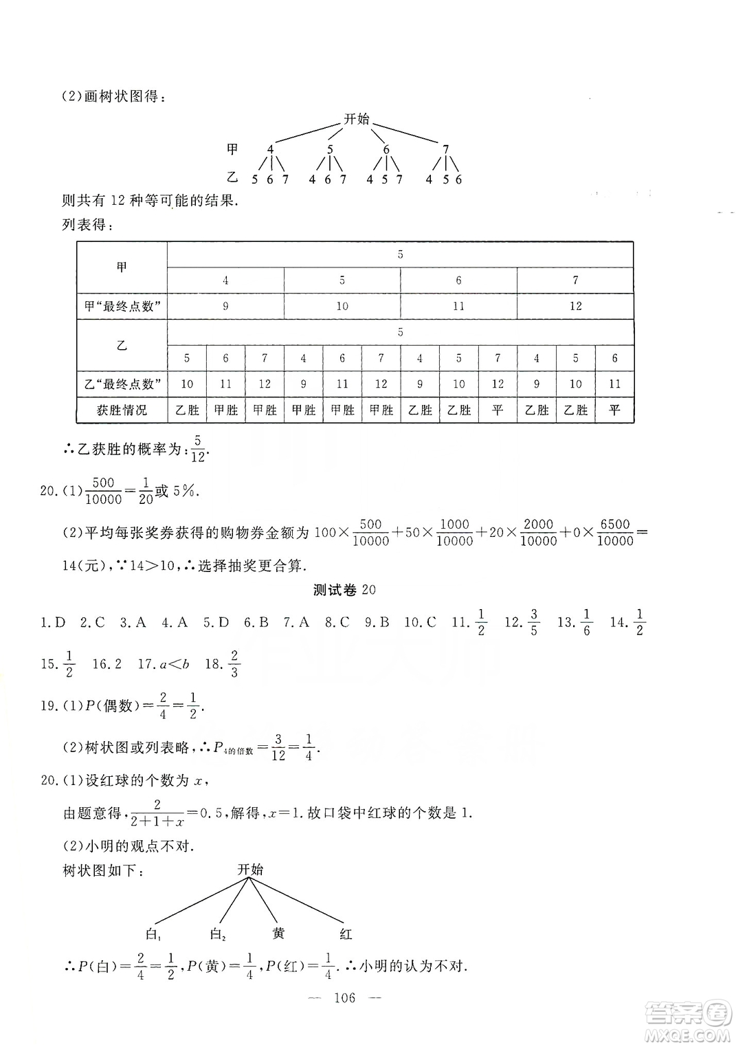 湖北教育出版社2019黃岡測(cè)試卷九年級(jí)數(shù)學(xué)上冊(cè)答案