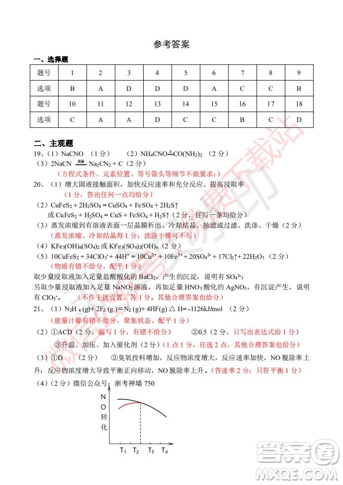 2020屆浙南名校聯(lián)盟第一次聯(lián)考化學(xué)試題及答案