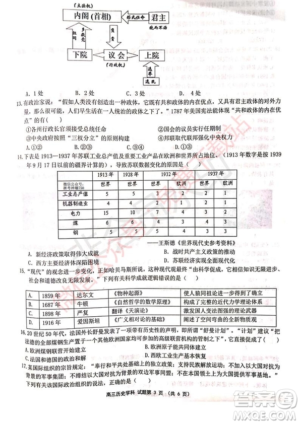 2020屆浙南名校聯(lián)盟第一次聯(lián)考?xì)v史試題及答案