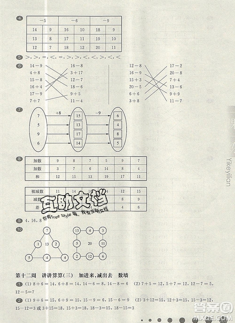 2019年華東師大版一課一練一年級(jí)數(shù)學(xué)第一學(xué)期增強(qiáng)版參考答案