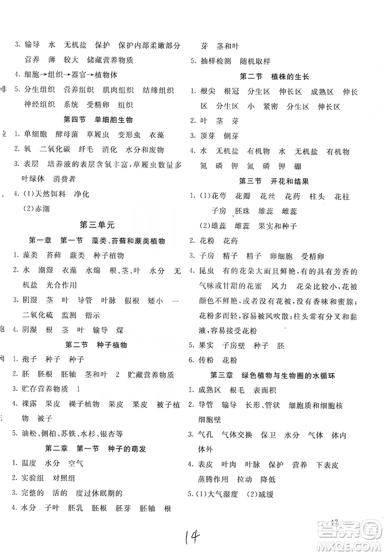 北京教育出版社2019新課堂AB卷單元測(cè)試七年級(jí)生物學(xué)上冊(cè)配人民教育版答案