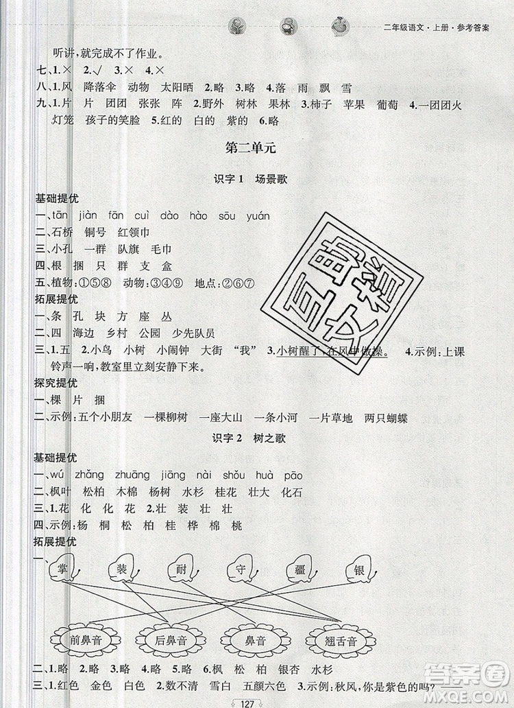 2019年金鑰匙提優(yōu)訓(xùn)練課課練二年級(jí)語(yǔ)文上冊(cè)全國(guó)版參考答案