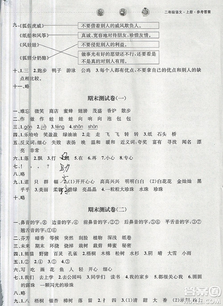 2019年金鑰匙提優(yōu)訓(xùn)練課課練二年級(jí)語(yǔ)文上冊(cè)全國(guó)版參考答案