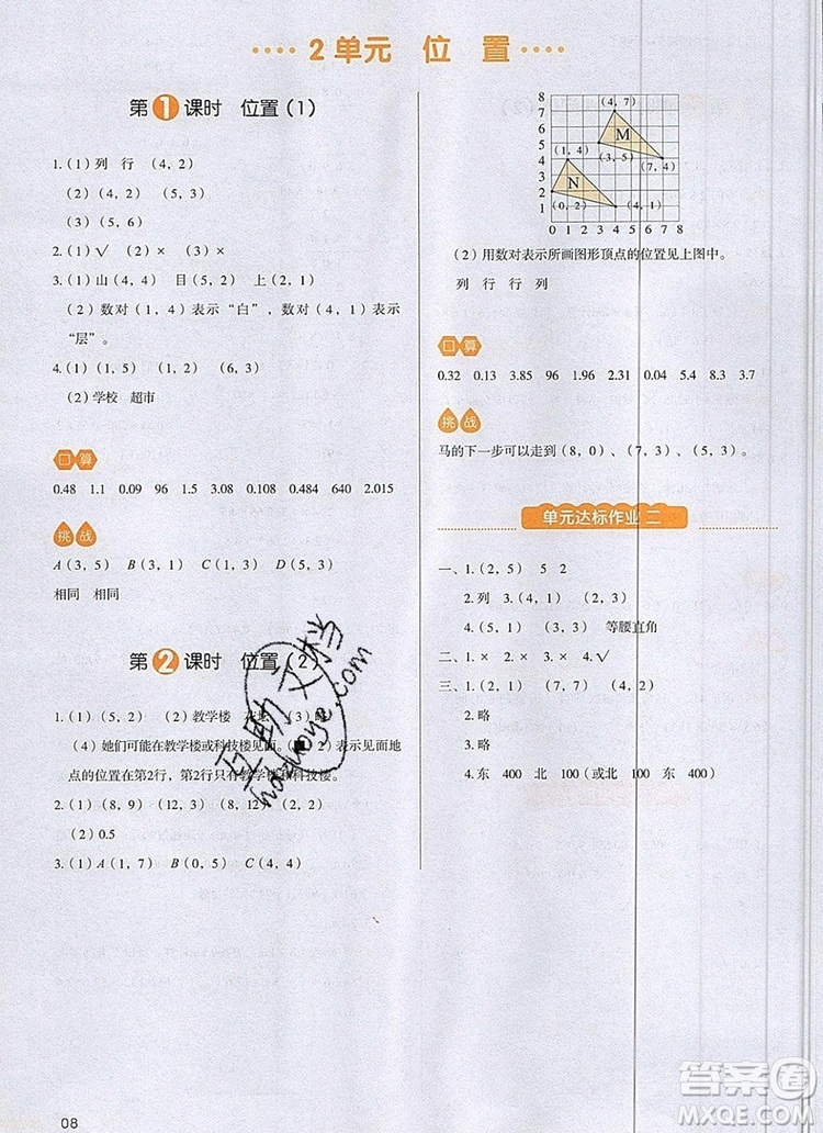 2019年一本我愛(ài)寫(xiě)作業(yè)小學(xué)數(shù)學(xué)五年級(jí)上冊(cè)人教版參考答案