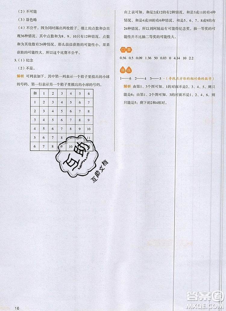 2019年一本我愛(ài)寫(xiě)作業(yè)小學(xué)數(shù)學(xué)五年級(jí)上冊(cè)人教版參考答案