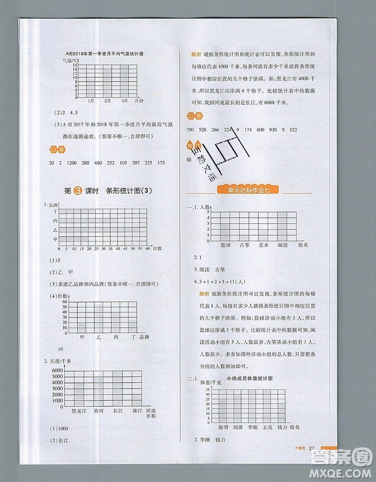 2019年一本我愛寫作業(yè)小學數(shù)學四年級上冊人教版參考答案