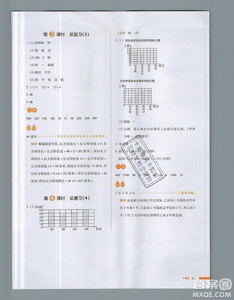 2019年一本我愛寫作業(yè)小學數(shù)學四年級上冊人教版參考答案