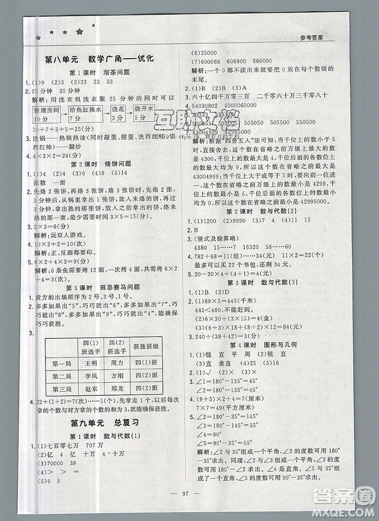 2019年1加1輕巧奪冠優(yōu)化訓練四年級數(shù)學上冊人教版參考答案