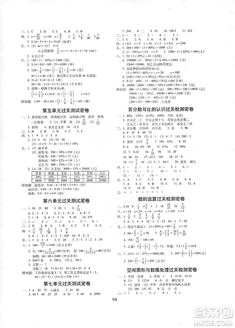 68所名校圖書2019秋期末沖刺100分完全試卷六年級數(shù)學(xué)上冊北師大BS課標(biāo)版答案