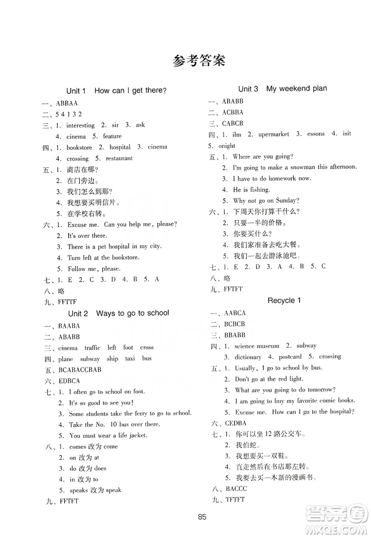 2019云南名校名卷期末沖刺100分六年級(jí)英語人教版PEP答案