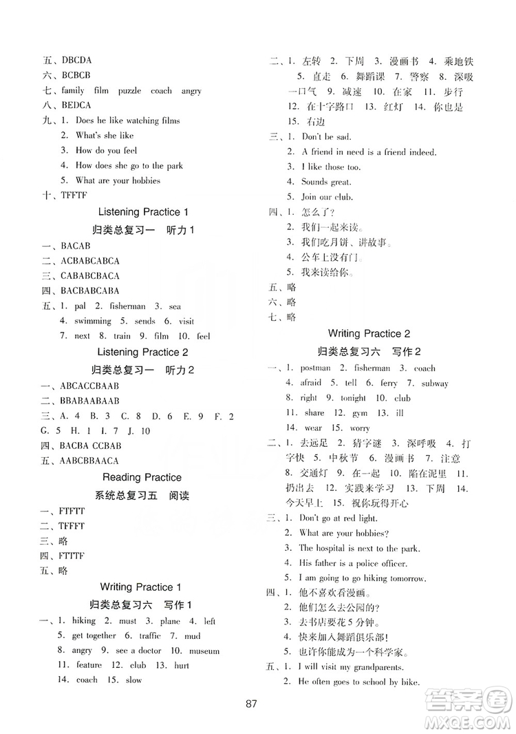 2019云南名校名卷期末沖刺100分六年級(jí)英語人教版PEP答案