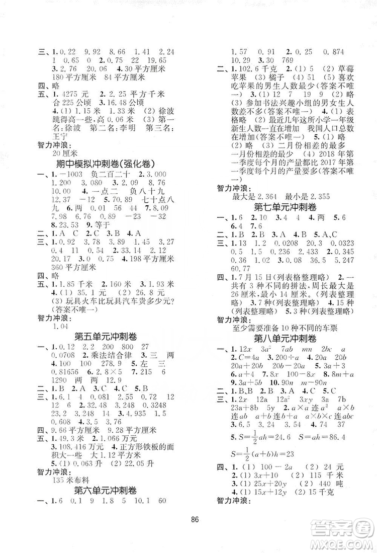 南京大學(xué)出版社2019期末沖刺滿分卷五年級(jí)數(shù)學(xué)上冊(cè)蘇教版答案