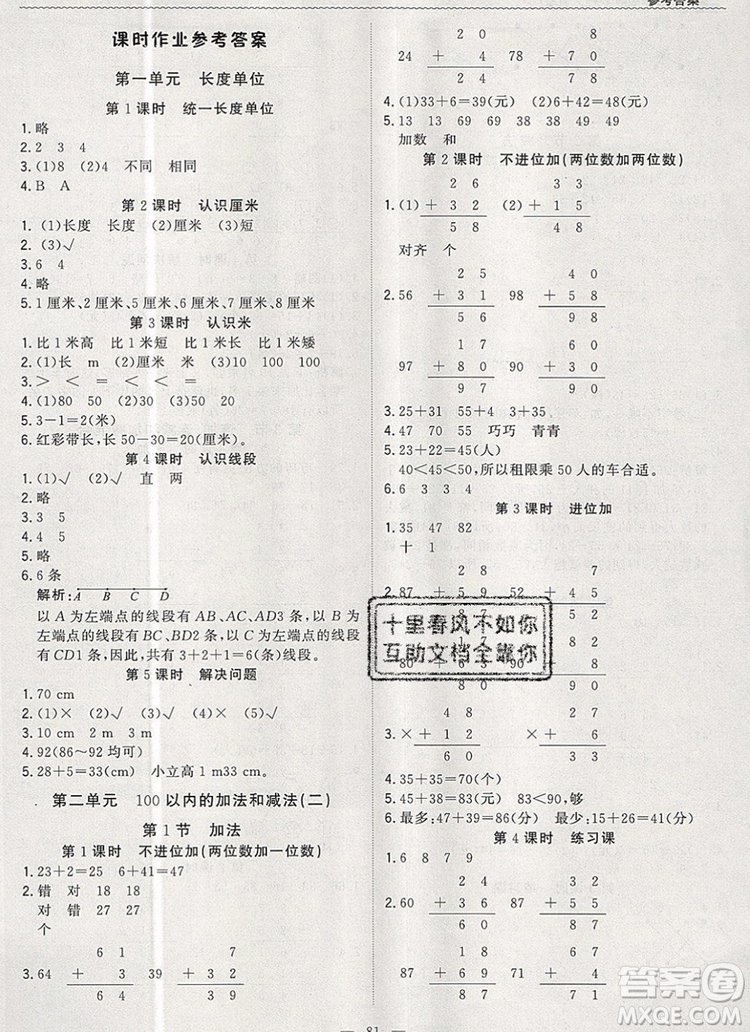 1加1輕巧奪冠優(yōu)化訓(xùn)練二年級數(shù)學(xué)上冊人教版2019年參考答案