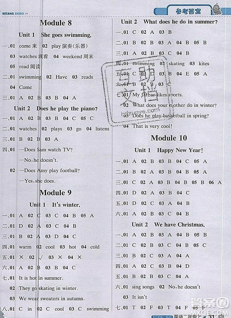 2019年1加1輕巧奪冠課堂直播二年級(jí)英語(yǔ)上冊(cè)外研版一起參考答案