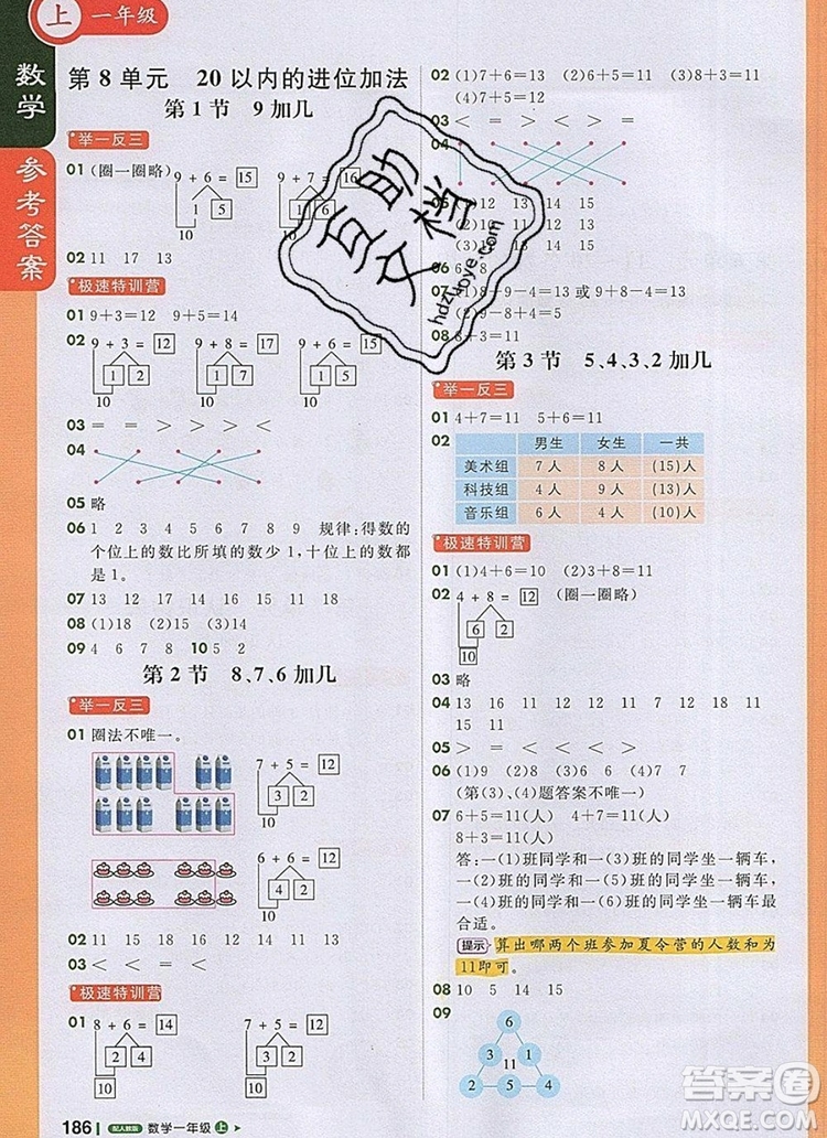 2019年1加1輕巧奪冠課堂直播一年級數(shù)學上冊人教版參考答案