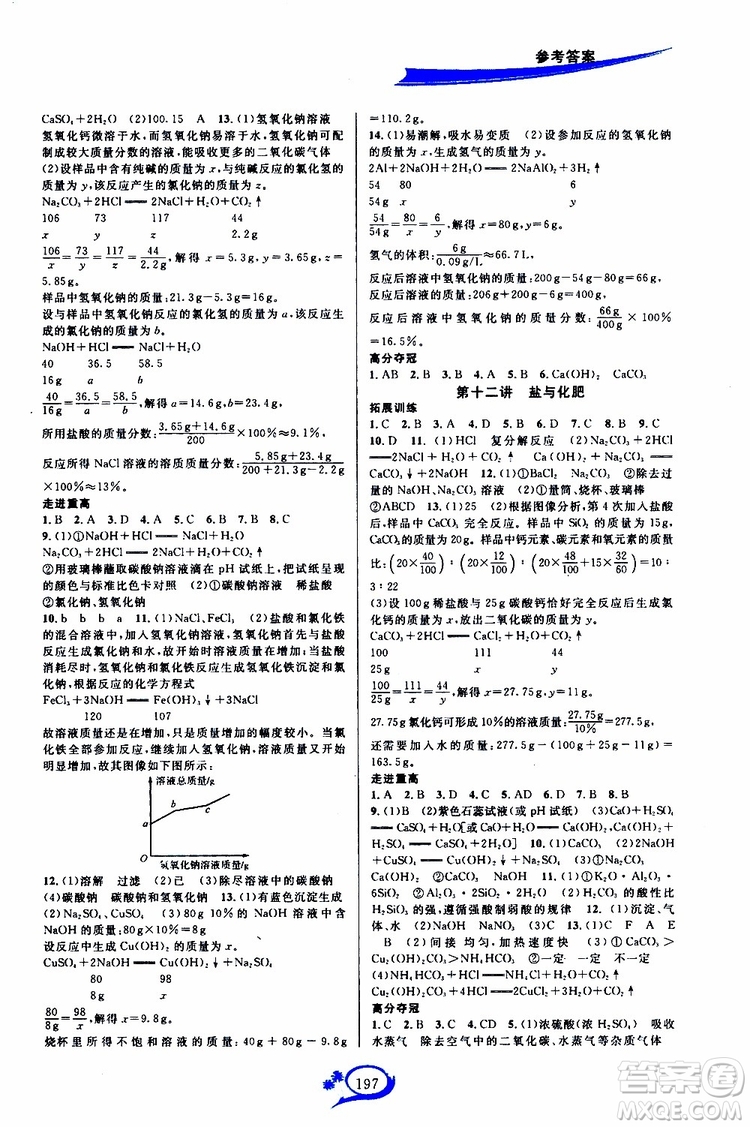 2019新版走進(jìn)重高培優(yōu)講義化學(xué)九年級全一冊人教版參考答案