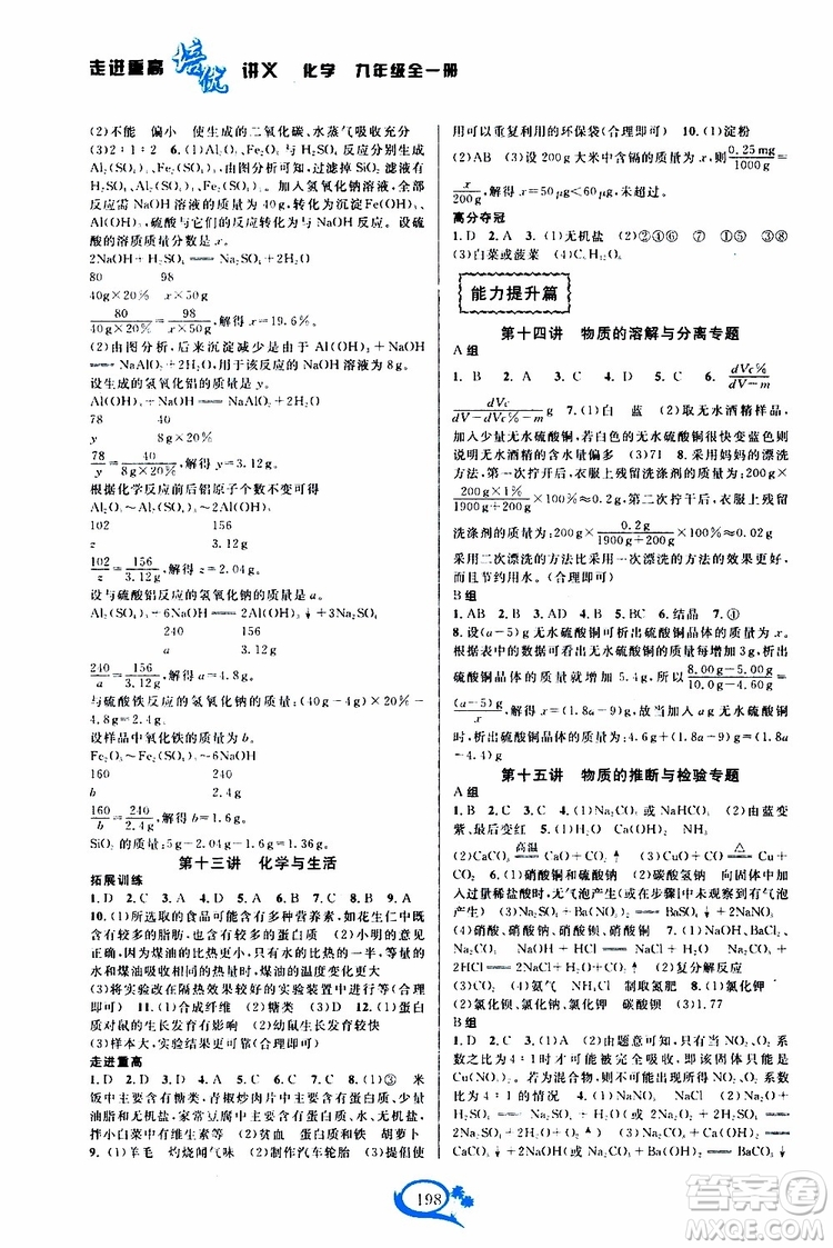 2019新版走進(jìn)重高培優(yōu)講義化學(xué)九年級全一冊人教版參考答案