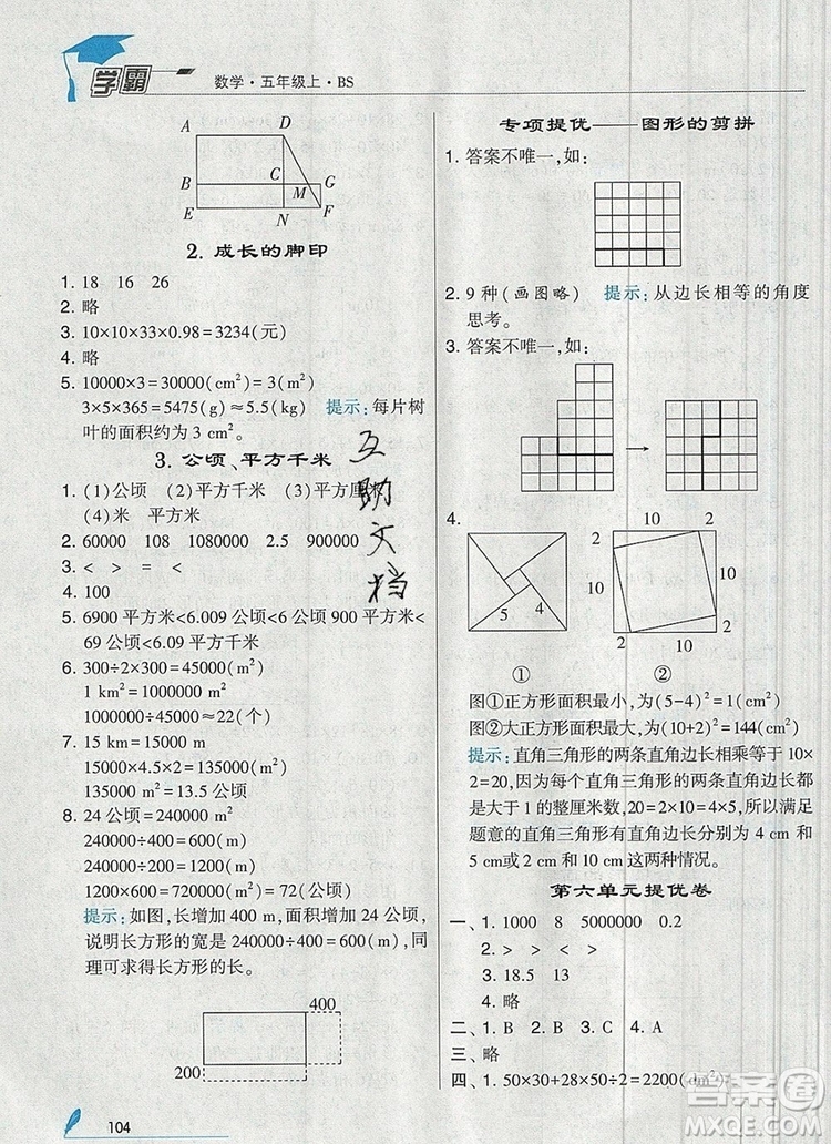 北師大版2019年經(jīng)綸學(xué)典學(xué)霸五年級數(shù)學(xué)上冊參考答案