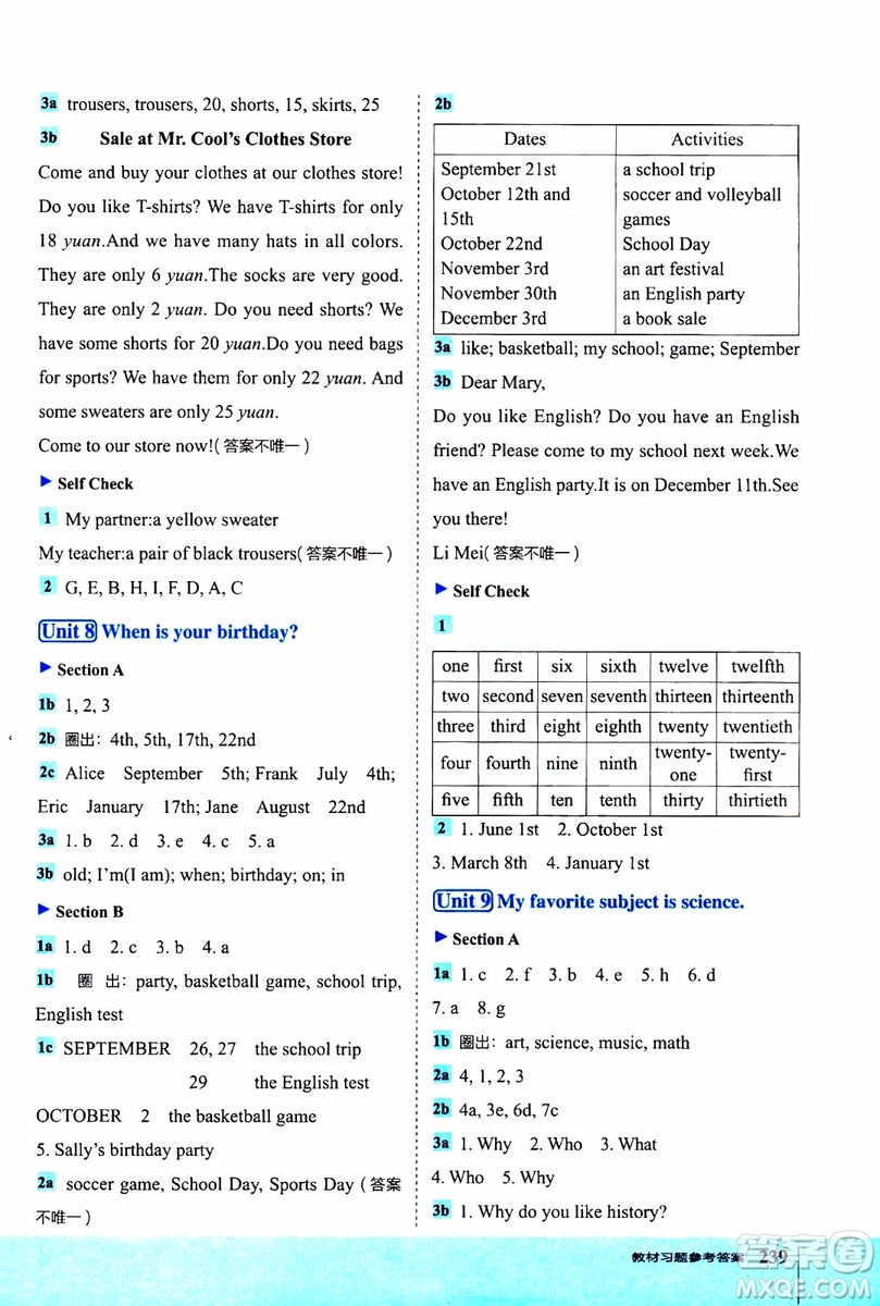 2019年榮德基特高級教師點(diǎn)撥英語七年級上R版人教版參考答案