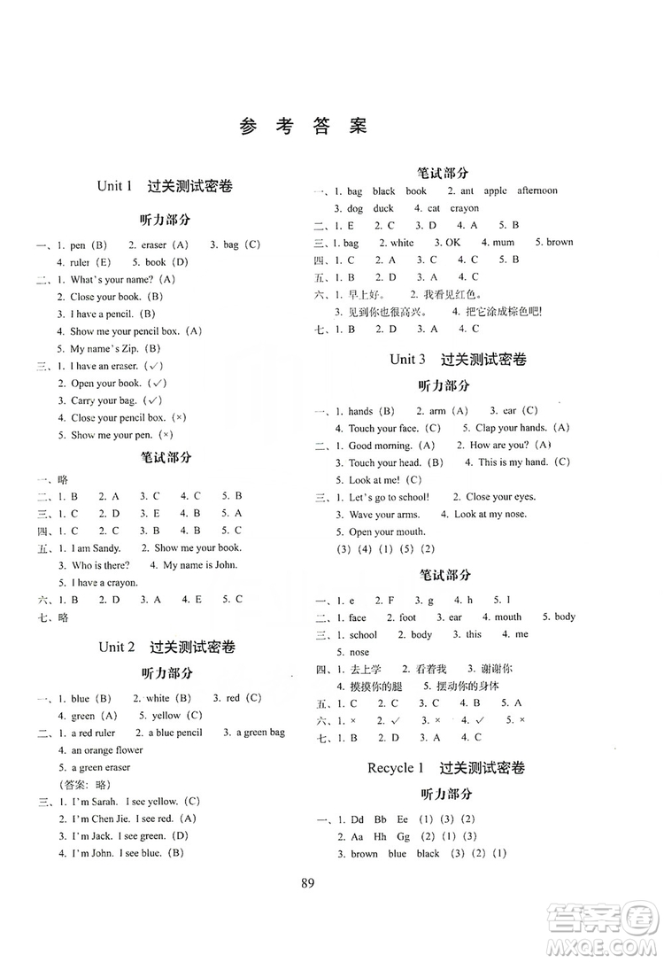 68所名校圖書2019秋期末沖刺100分完全試卷三年級(jí)英語上冊(cè)人教PEP版答案